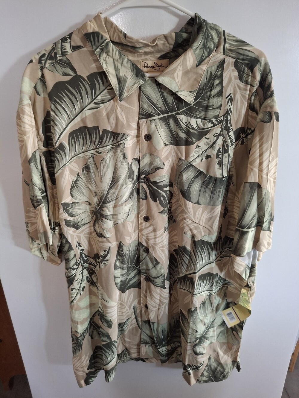 Panama Jack Beige and Green Tropical Print Camp Shirt